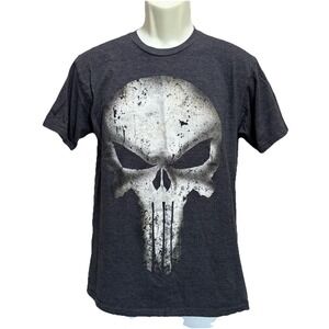 Marvel Punisher Graphic Skulls Skull Gray/White‎ Short Sleeve Shirt Size M